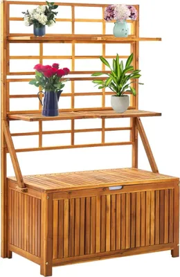 Produktbild von Möbel Aufbewahrungstruhe mit Rankgitter 99x55x160cm Massivholz Akazie - Gartenboxen &39356