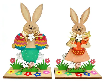 2er-Set Holz-Osterhasen, Osterdekoration, 8 x 4,7 x 19 cm