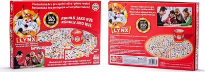 The image shows the front and back of a board game box, with the game board and pieces visible on the front.