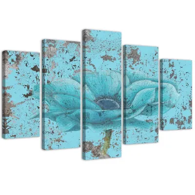 Produktbild von 5-teiliges leinwandbild blaue blume 200x100 cm Feeby blau wandbild bereit zum aufhängen