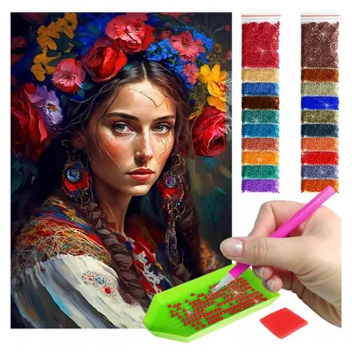 Produktbild von ARTULIO - Diamond Painting Set - Slawische Frau mit Blumenkranz - 60 x 40 cm - Groß XXL - Crystal Art, Bilder DIY