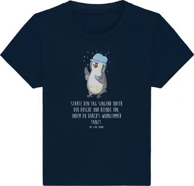 Produktbild von Mr. & Mrs. Panda Babyshirt Pinguin Duschen 0. - 6. Monat - French Navy - Geschenk, glücklich sein, T-Shirt, Baby Kurzarmshirt, Dusche, Kleinkind, Duschkonzert, Singen