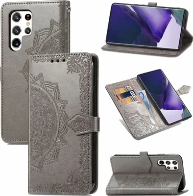 Produktbild von König Design Hülle kompatibel mit Samsung Galaxy S22 Ultra 5G Kunstleder Handyhülle - Handy Case Grau