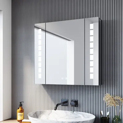 Produktbild von SONNI Spiegelschrank 60 × 65cm Spiegelschrank mit Beleuchtung und Steckdose beschlagfrei LED Spiegelschrank mit Touch Aluminium