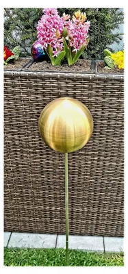 Produktbild von Gartenstecker mit Rosenkugel 10 cm und 80 cm Stab aus Edelstahl in Gold matt gebürstet