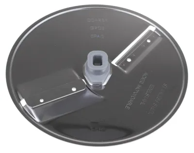 A close-up, studio shot of a food processor blade.