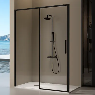 Produktbild von Duschwand mit Schiebetür DELTA schwarz - 133-134 cm Glas 6 mm