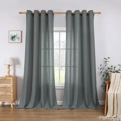 Gardine mit Ösen, 2er-Set, 140x245 cm, grau, halbtransparent, Leinenlook