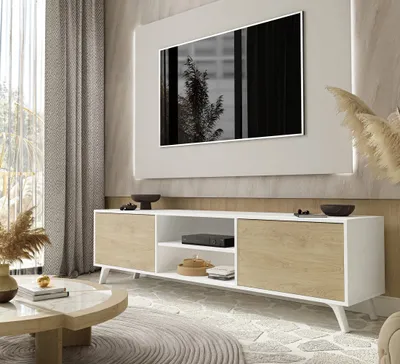 Produktbild von TV-Schrank SORO 180 cm Weiß / Puccini Eiche