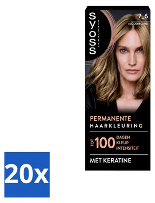 Produktbild von 20 x Syoss Dauerhafte Coloration 7-6 Mittelblond mit Keratin - Vorteilspackung - 20 Stücke