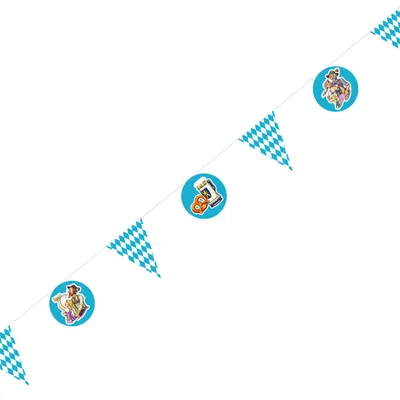 Produktbild von Wimpelkette 4m mit 6 Motiven, dreieckige und runde Wimpel, beidseitig bedruckt