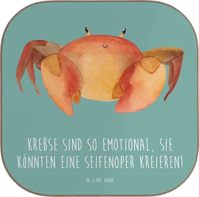 Produktbild von Mr. & Mrs. Panda Untersetzer für Gläser Emotionaler Krebs - Meeresbrise - Geschenk, Glas, Drama, Tischuntersetzer, gläseruntersetzer, Geschenke Sternzeichen, Coaster