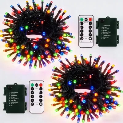 2er-Set LED-Lichterkette 5 m, 50 LEDs, Fernbedienung, Timer, mehrfarbig