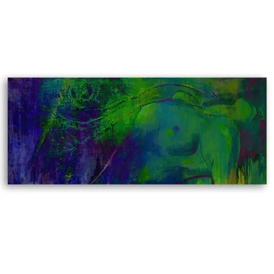 Image de Toile Nu féminin Abstraction 150x50 Feeby Vert image pour le mur prête à accrocher