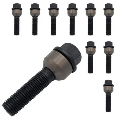Productafbeelding van 10 wielbouten M14x1.5, 45mm, met kogelkop, 2-delig, R14, zwart, voor Porsche 911 991, 911 997, Boxster 981, Boxster 987, Boxster Spyder 981, Boxster