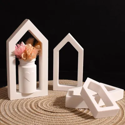 Produktbild von 3 Stück Silikonformen Gießformen Häuser mit Vase Frühling Gipsformen zum Gießen