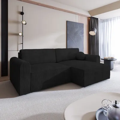 Produktbild von Masseno Ecksofa FIANO P mit Schlaffunktion L-Form, Sofa mit Bettkasten, Wohnzimmersofa, Couch, Soffa, Bettsofa, Couchgarnitur- Schwarz, POSO 135