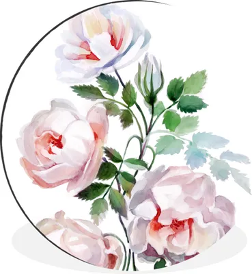 Produktbild von MuchoWow® Aluminium Wandkreis Aquarell - Rosen - Blumen Ø 60 cm Wanddeko Modern Wohnzimmer - Wand Kreis - Wandbild - Schlafzimmer - Aluminium Bild - Kinderzimmer - Wohnzimmer Dekoration - Wandschmuck