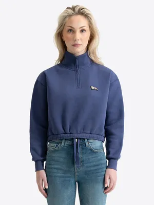 Produktbild von Frauen Sweatshirt mit Viertelreißverschluss Cropped WETWANG Deep Cobalt L Lonsdale