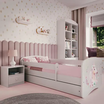 Immagine prodotto di Letto per bambini cavallo 70x140, 80x160, 80x180 cm - set completo con materasso, cassetto e protezione anticaduta