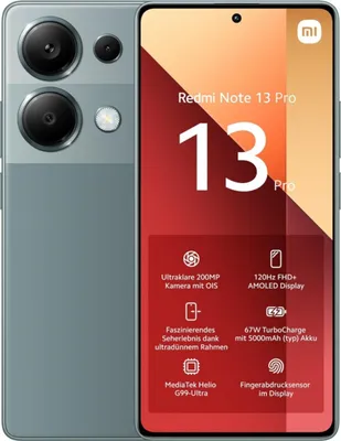 Produktbild von Xiaomi Redmi Note 13 Pro 16,9 cm (6.67") Dual-SIM Android 12 4G USB Typ-C 8 GB 256 GB 5000 mAh Grün (MZB0G7HEU)