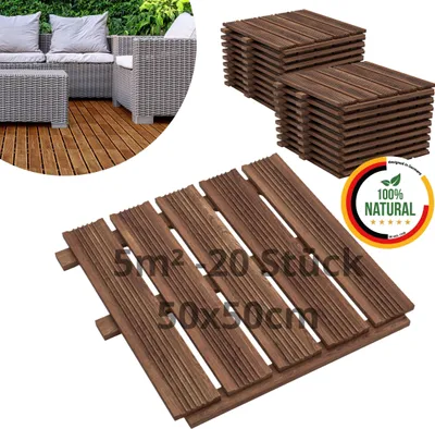 Obrázok produktu pre Floranica drevená terasová dlaždica 20 ks 5 m² 50x50 cm hnedá terasové dlaždice balkón drevené stupačky