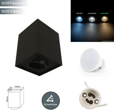 Image de LED line Plafonnier CUBO Lampe à monter en saillie Luminaire Spot orientable 45° Angulaire Noir en aluminium avec douille GU10 Ampoule 5W Blanc chaud