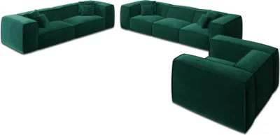 Produktbild von Samtstoff 4-3-1-Sitzer Sofa Set Arelia Smaragdgrün