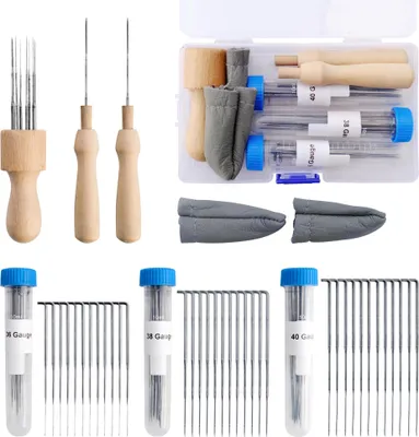 Productafbeelding van Naaldfilz set met 36 naalden in 3 verschillende maten - Complete set voor het droogvilten, inclusief