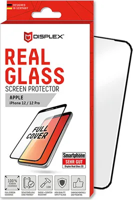 Produktbild von Displex Full Cover Panzerglas (10H) für Apple iPhone 12/12 Pro, Eco-Montagerahmen, volle Displayabdeckung, Tempered Glas, kratzer-resistente Schutzfolie, hüllenfreundlich, Apple, iPhone 12/ iPhone 12 Pro, Trockene Anwendung, Schlagfest, Kratzresistent, Staubresistent, Transparent, 1 Stück(e)