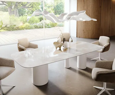 Produktbild von DELIFE Esstisch Edge Boot 270x120 cm Keramik Iris FMG Onice Grigio Troa Metall Weiß