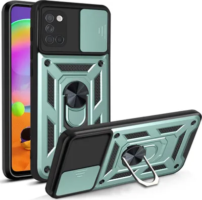 Produktbild von Galaxy A31 Hülle mit 360° Drehbarer Magnetische Ring Ständer Halter Dia Kameraschutz TPU Bumper Silikon Schutzhülle für Samsung Galaxy A31 Grün