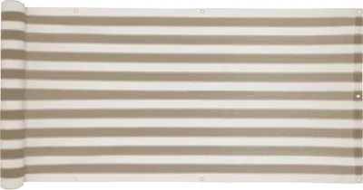 A rolled-up privacy screen with horizontal stripes.