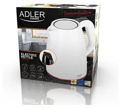 Obrázek produktu pro Adler AD 1277 W, 1,7 l, 2200 W, Bílá, Plast, Indikátor úrovně vody, Bezkabelový