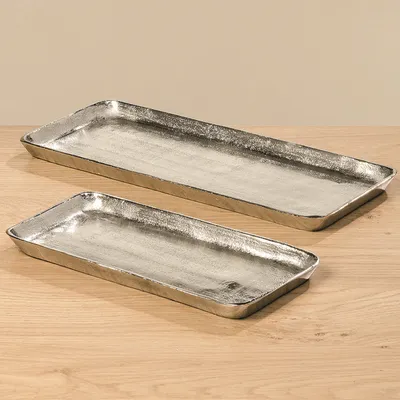 Produktbild von Deko Tablett  Teller  L 29 -40 cm silber Aluminium 2er Set