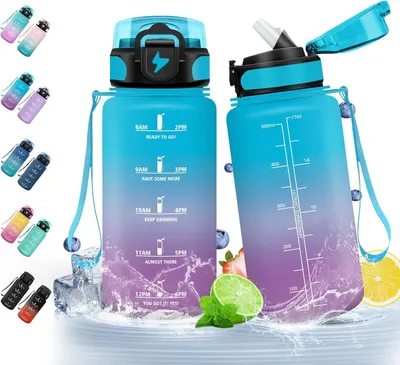 Produktbild von Trinkflasche mit Strohhalm, 500 ml, BPA-frei, auslaufsicher, für Kinder und Sport