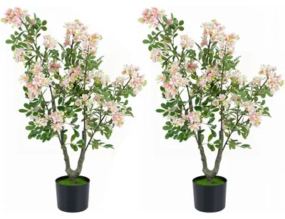 Produktbild von KOMFOTTEU 90cm Kunstbaum mit Rosa Blüten, Künstlicher Impatiensbaum im Topf mit 210 Seidenblumen & 55 Blättern, Künstliche Zimmerpflanze mit natürlichem Stamm für Wohnzimmer und Büro