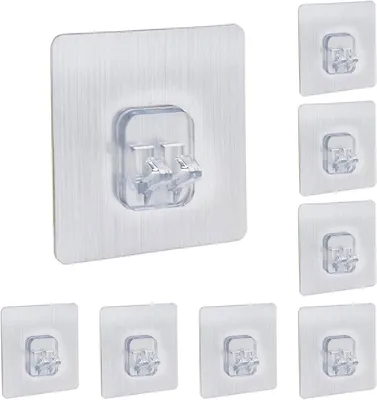 Obrázok produktu pre Samolepiace háčiky, 8 kusov, vodeodolné, vhodné do kuchyne a kúpeľne