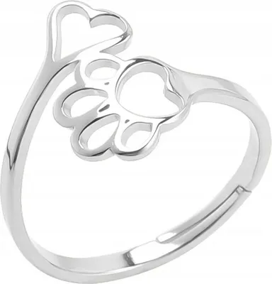 Produktbild von Silber Damenring verstellbar Universal Pfote Pfote Herz Geschenk Hund