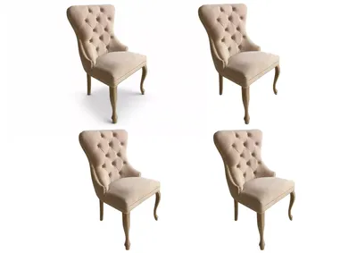 Produktbild von 4er-Set Chesterfield-Stühle Madame 2 - elegante Polsterstühle im Glamour-Stil, beiger Samt, Holzbeine in Hell Rustikal