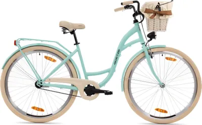 Produktbild von Goetze Style 28 Zoll City Bike, 46 cm Tiefeinsteiger, 1-Gang mit Rücktrittbremse hinten & V-Bremse vorne, LED-Beleuchtung, Rattankorb mit Bezug