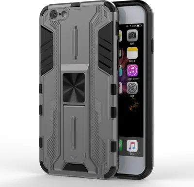 Produktbild von iPhone 6s Hülle, Dual Layer PC TPU Bumper Stoßfest Ständer Schutzhülle für iPhone 6 / 6s Grau