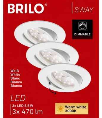 Produktbild von Briloner LED Einbauleuchten 3er Set Weiß 5,5W 470lm 3000K Dimmbar 8317-036