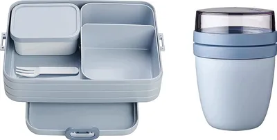 Produktbild von Mepal | Starter Set Snacks to go | Bento-Lunchbox Large & Lunchpot | praktischer Müslibecher | Brotdose mit Fächern | ideal für bis zu 8 Butterbrote | Nordic Blue