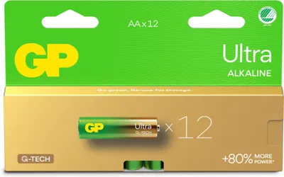 Imagen del producto de Batería alcalina GP15AU de GP Batteries, de un solo uso, tipo AA, LR06, alcalina, 1,5 V, 12 unidades, sin contenido de cadmio (Cd) ni mercurio (Hg)