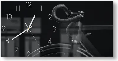 Produktbild von DEQORI Glasuhr 60x30 cm Zahlen 'Sportliches Fahrrad' Wanduhr Glas Uhr Design leise
