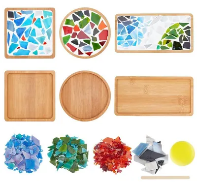 Produktbild von DIY Mosaik Untersetzer Set 3 Stück Bastelset Glasmosaik Bambus für Getränke und Deko