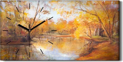 Produktbild von Dekor Leinwand Uhr Wandbilder 60x30 Malerei Wald Bäume Fluss Natur Herbst Kunst - schwarze Hände