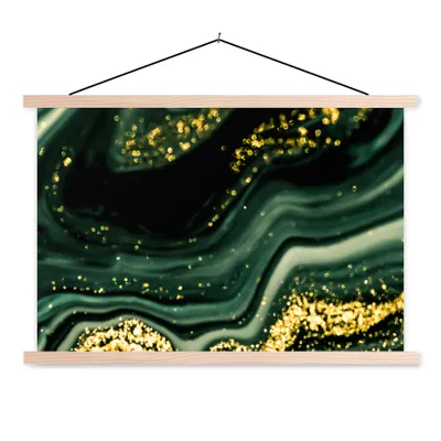 Produktbild von MuchoWow® Textilposter Marmor - Gold - Glitter - Grün - Marmoroptik - Luxus 150x100 cm mit holzfarbenen Rahmen - Posters