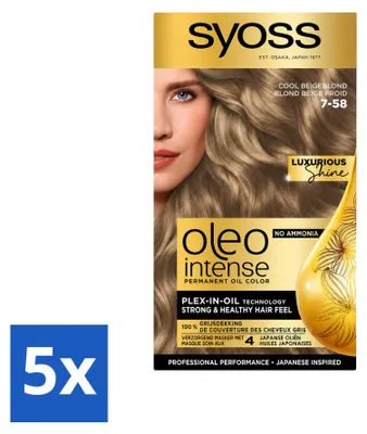 Produktbild von 5 x SYOSS Oleo Intense 7-58 Cool Beige Blond Dauerhafte Coloration ohne Ammoniak - Vorteilspackung - 5 Stücke